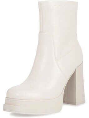 Women's Beige Comfortable Round Toe Chunky Block Heel Platform Ankle Booties